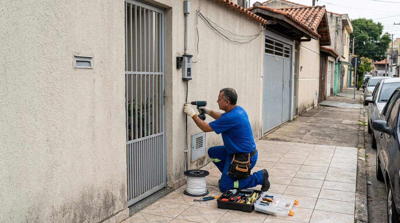 Eletricista instalando interfone em Volta Redonda‑RJ