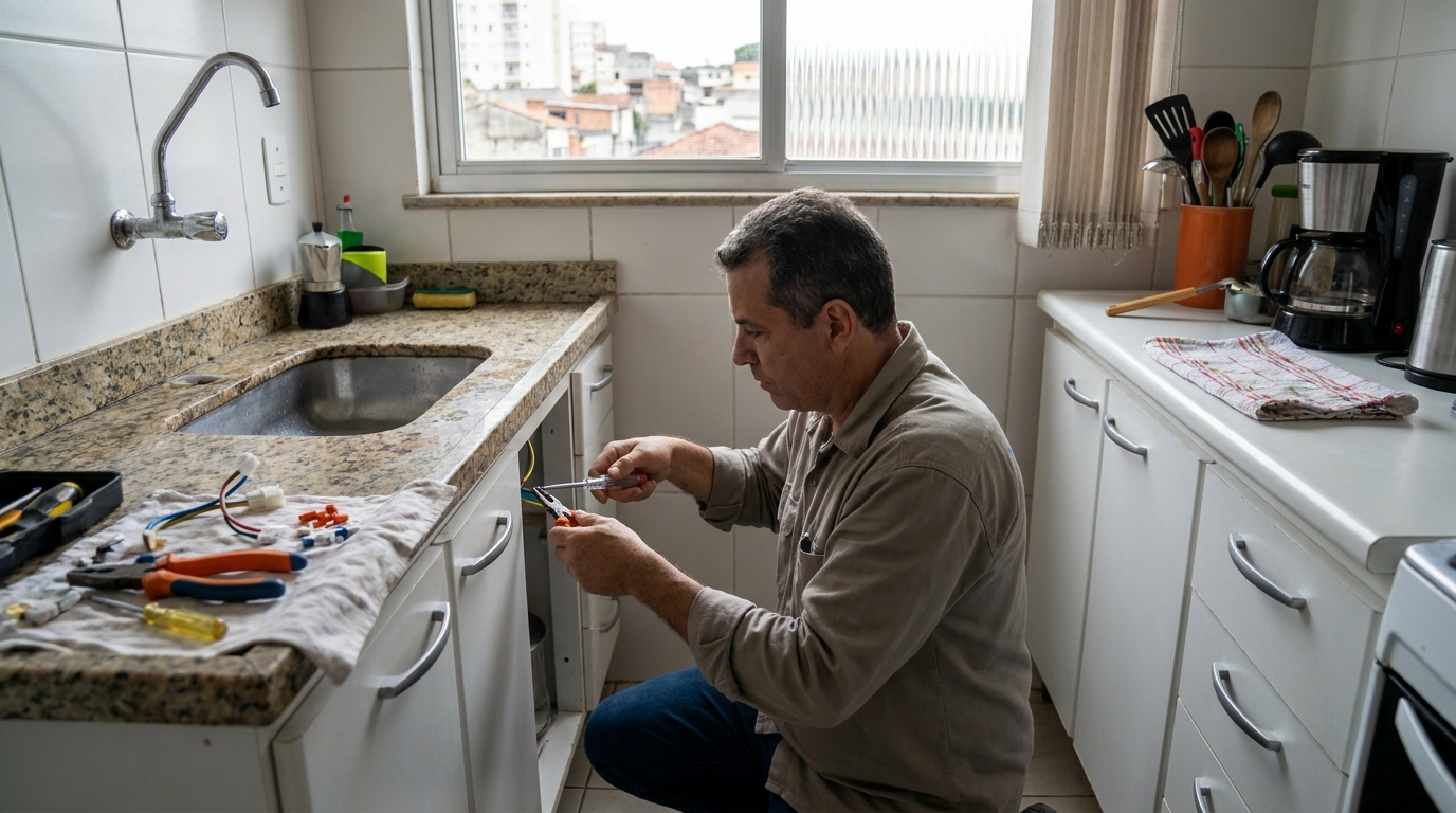 Eletricista instalando torneira eletrica em Volta Redonda‑RJ